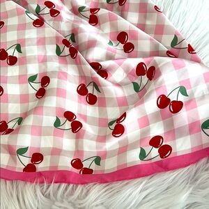 Pink Gingham Cherry Print Scarve